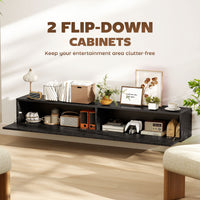 55" Floating TV Stand for TVs up to 72 Inch, Wall Mount Media Console with 2 Fluted Flip-Down Doors, Cable Hole, Black