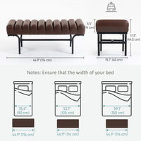 Bedroom Bench PU Leather End of Bed Bench with Cylindrical Seat and Metal Legs for Bedroom Living Room Hallway Brown