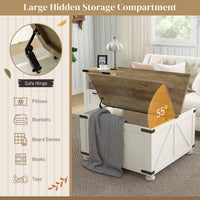 Farmhouse Coffee Table, Square Center Table with Flip-top Lids, Hidden Storage Compartment and Wooden Legs, Antique White