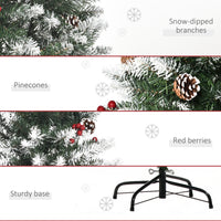 5ft Decorated Christmas Tree with Red Berries and Pine Cones, Flocked Christmas Tree with Pencil Shape, Green