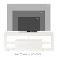 TV Stand for 55-Inch TVs, High Gloss TV Bench with LED Lights, Remote Control, Storage Drawer and Shelves, Entertainment Unit for Living Room, Bedroom, White