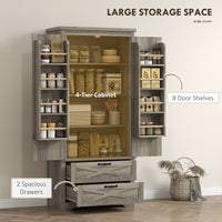 Farmhouse Kitchen Pantry Storage Cabinet, 64" Freestanding Kitchen Pantry Cabinet with Drawers, Distressed Grey