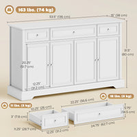 Sideboard Buffet Cabinet, 54" Kitchen Storage Cabinet with Soft-Close Doors, 3 Drawers and 2 Adjustable Shelves, White