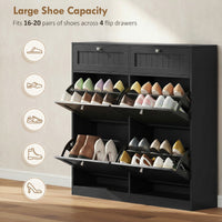 Shoe Cabinet with 2 Large Flip Drawers, Farmhouse Narrow Shoe Storage Cabinet with 2 Top Compartments, Black