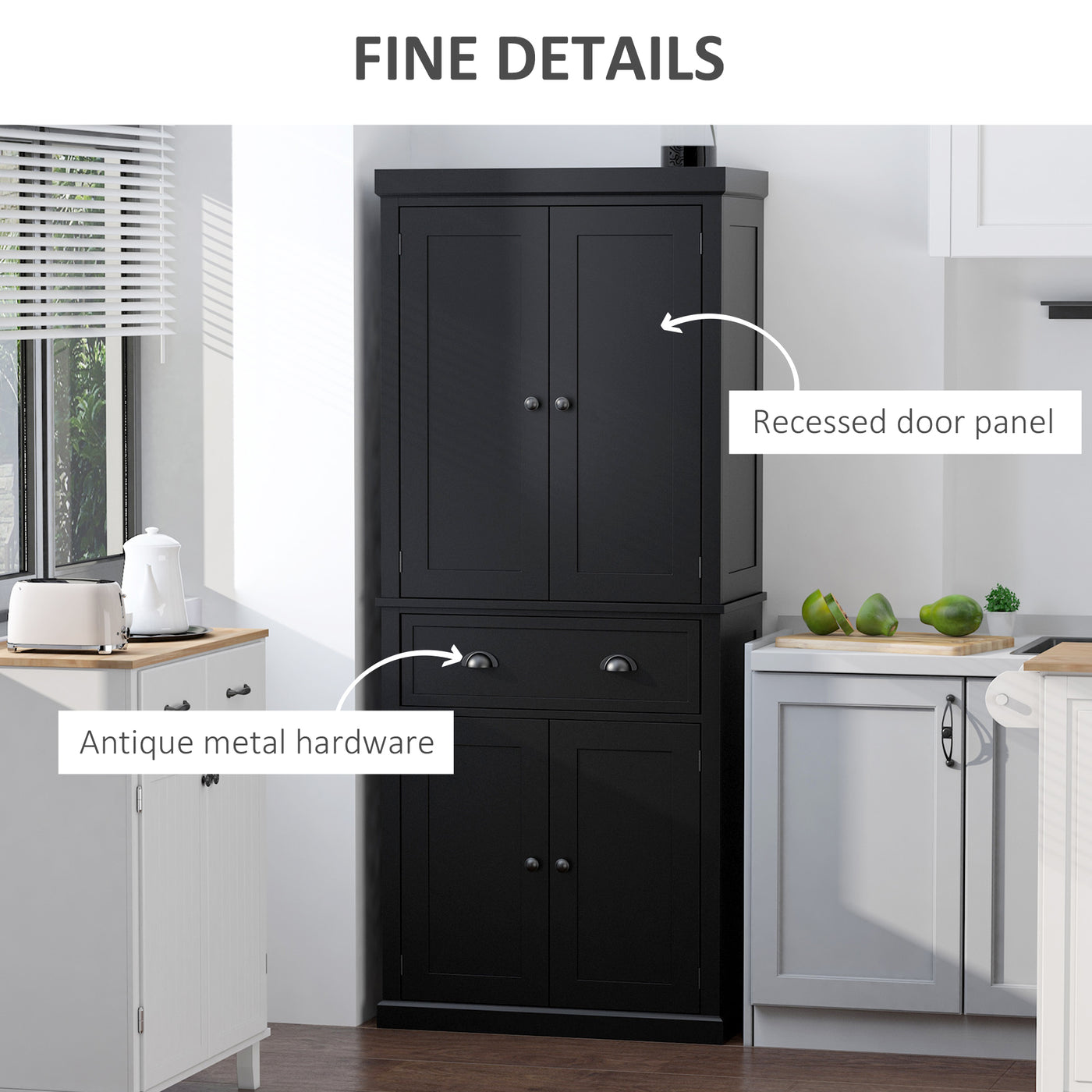 Long Standing Kitchen Cabinet w/ 2 Drawers MDF Board Black