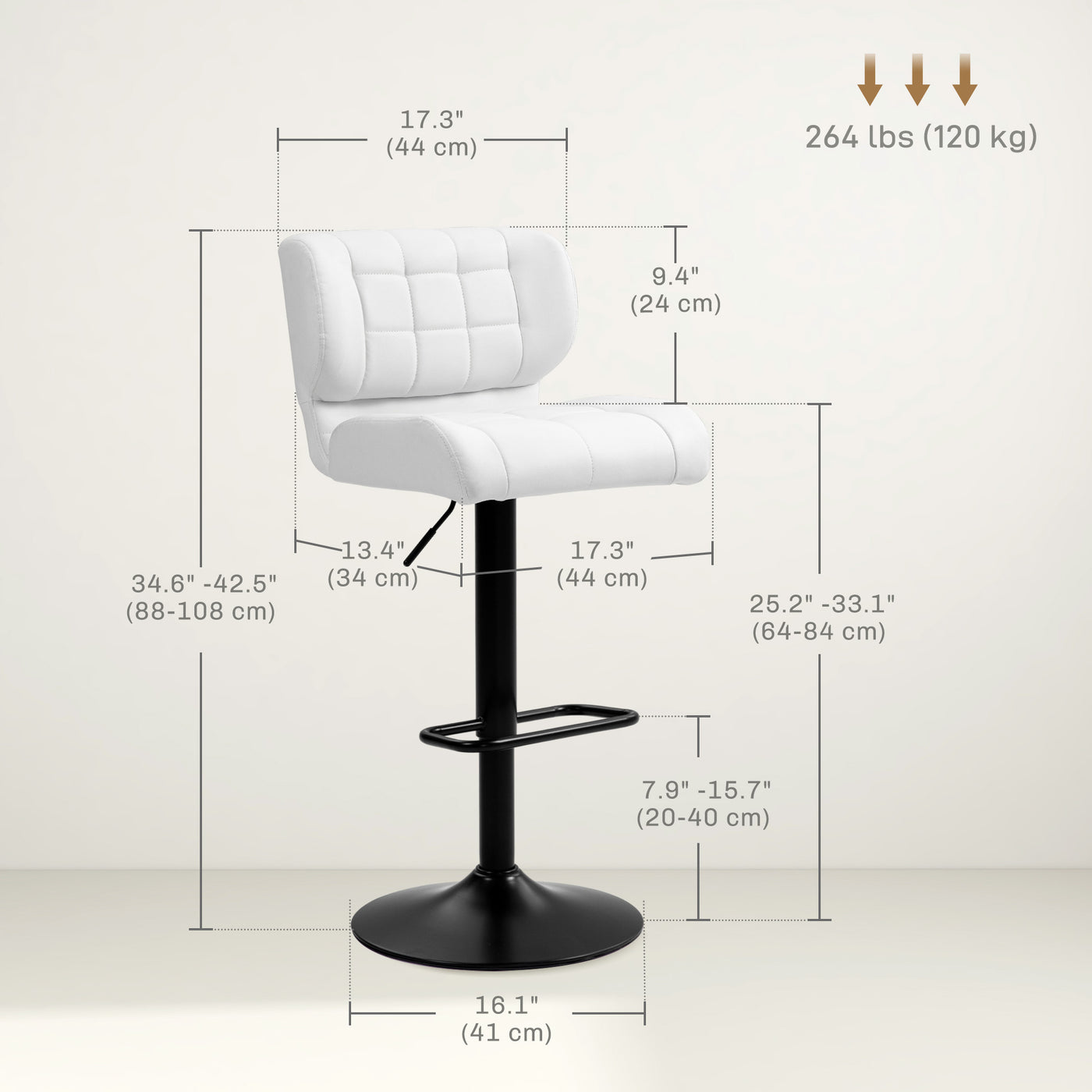 Swivel PU Leather Barstools Set of 2 Adjustable Bar Stools with Footrest Back for Kitchen Counter Dining Room White
