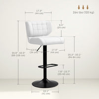 Swivel PU Leather Barstools Set of 2 Adjustable Bar Stools with Footrest Back for Kitchen Counter Dining Room White