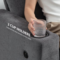 3 Seater Sofa with USB Ports & Cup Holders, Chenille-Feel Upholstered Couch for Living Room, Grey