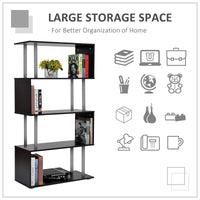 5-Tiers Geometric Wooden Bookcase S-Shaped Storage Bookshelf Display with Metal Frame for Living Room, Bedroom, Home Office, Black