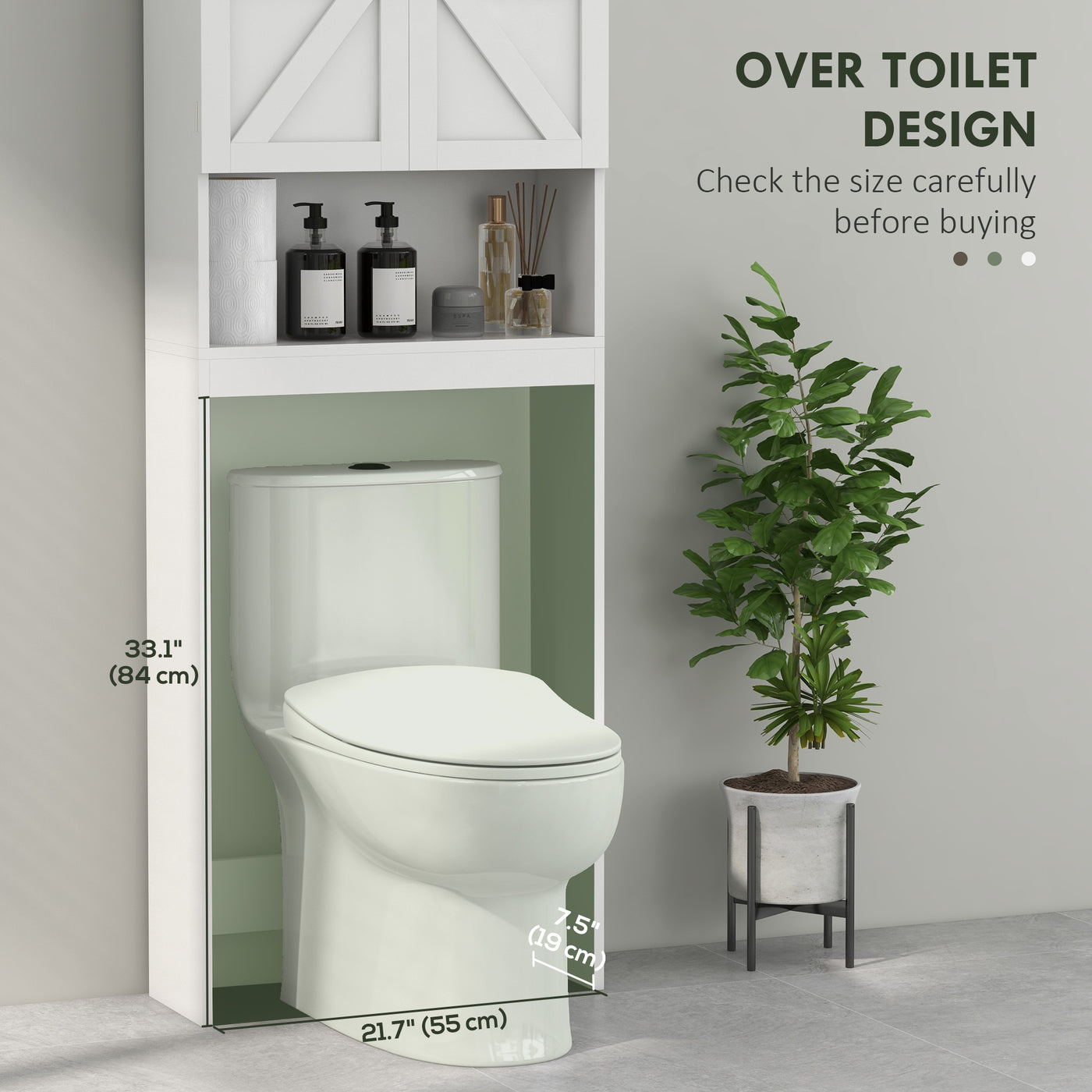Over The Toilet Cabinet, Modern Bathroom Above Toilet Storage with Barn Doors and Open Shelf, White