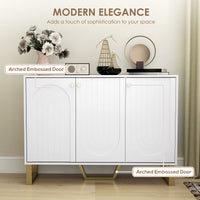 Sideboard Buffet Cabinet with 3 Doors, Modern Storage Cabinet with Adjustable Shelves & Center Leg, White
