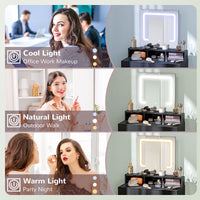 Makeup Vanity Desk with Mirror and LED Lights, for Bedroom, Modern Dressing Table with Drawers, Compartments, Black