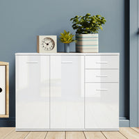High Gloss Sideboard with 2 Drawers and 3 Doors, Buffet Cabinet with Adjustable Shelf, Coffee Bar Cabinet with Storage, White