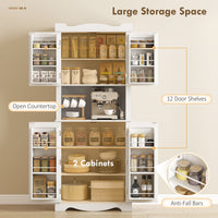 73" Kitchen Pantry Cabinet, Freestanding Kitchen Hutch with 12 Door Shelves, Adjustable Shelves, Microwave Stand, White