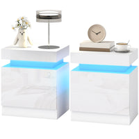 Nightstand Set of 2, End Side Tables with LED Lights, Bedside Tables with 2 Drawers, for Bedroom, White
