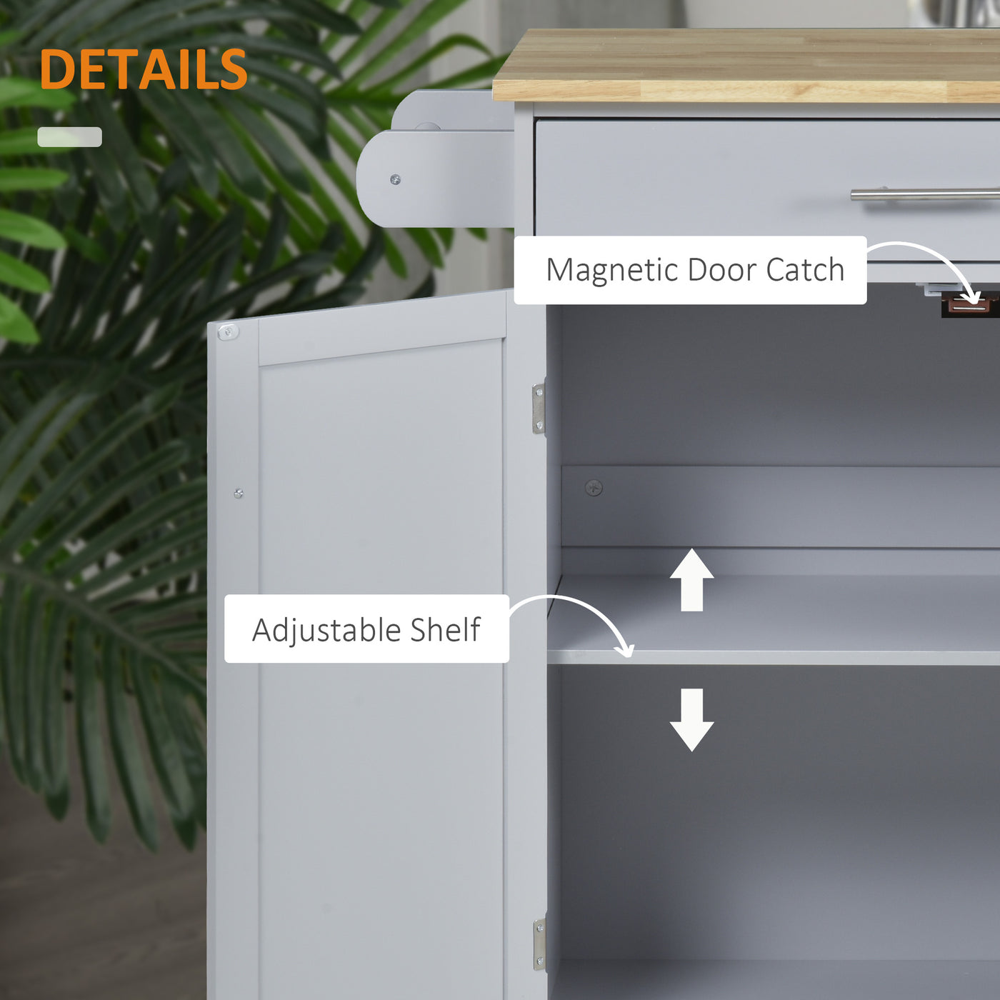 Rolling Kitchen Island Cart with Wood Top, Enough Storage Drawer Space with Towel Bar Rack Shelves, Portable Kitchen Utility Serving Cart Trolley on Wheels (Grey)