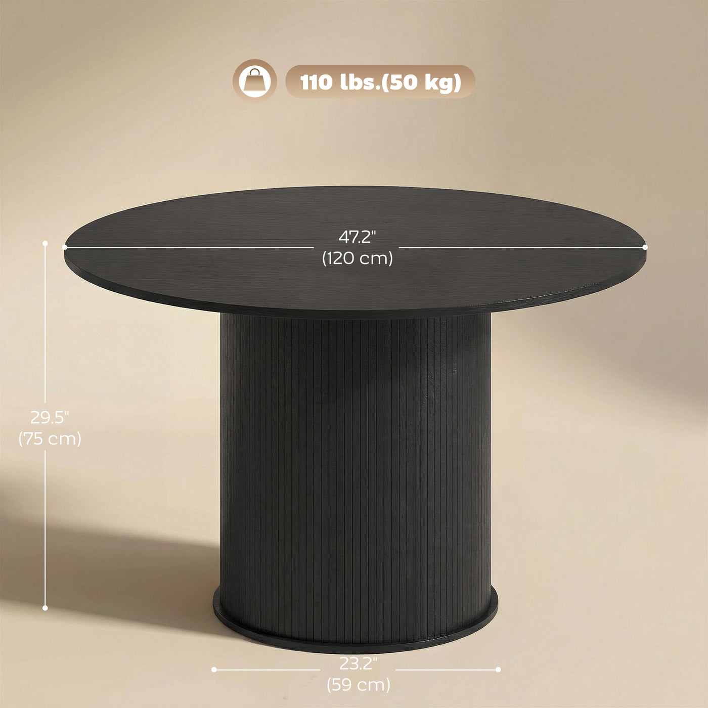 Round Dining Table for 4-6, 47 Inch Kitchen Table with Fluted Pedestal Base, for Kitchen Living Room Dining Room, Black