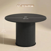 Round Dining Table for 4-6, 47 Inch Kitchen Table with Fluted Pedestal Base, for Kitchen Living Room Dining Room, Black