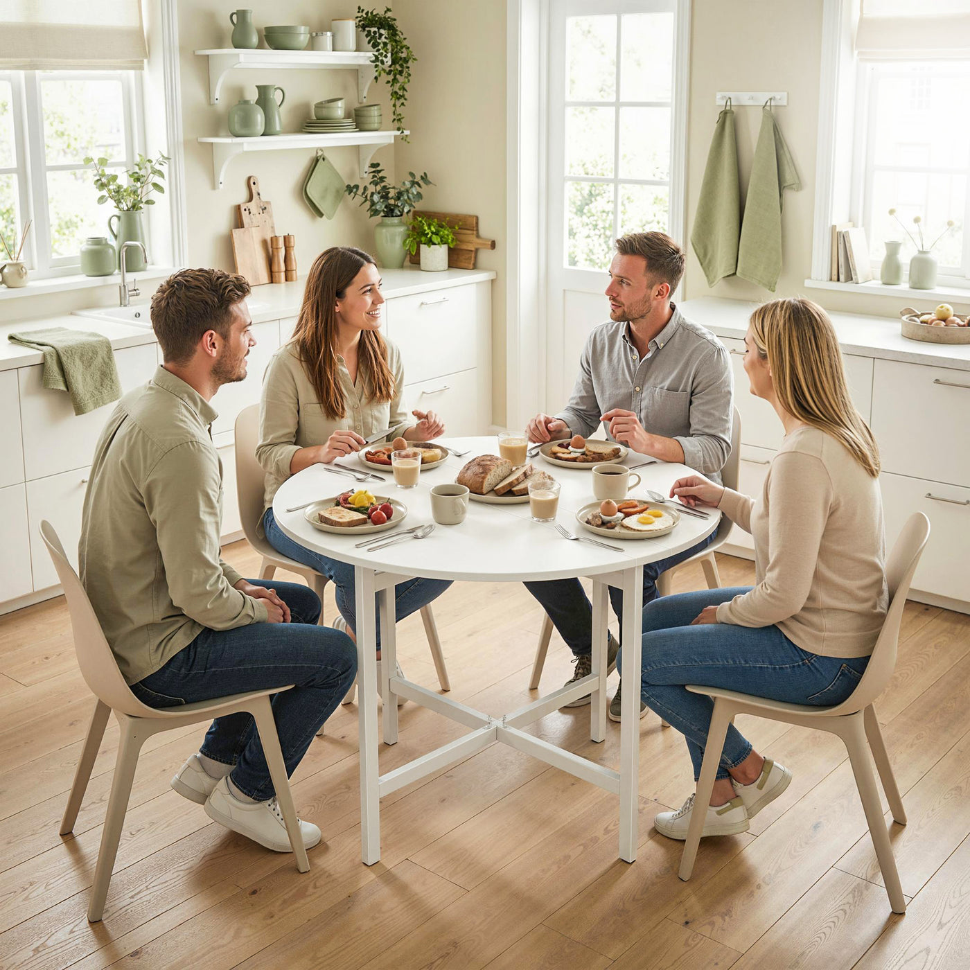 Drop Leaf Table, Folding Dining Table for Small Spaces 80 cm, White