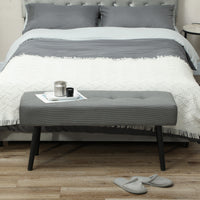 39" Upholstered Ottoman Bench, Corduroy Entryway Bedroom Bench with Padded Seat and Steel Legs for Bedroom, Grey