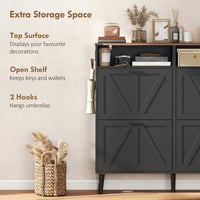 Shoe Storage Cabinet with 4 Flip Drawers, Farmhouse Narrow Shoe Cabinet, Holds Up to 24 Pairs, Black