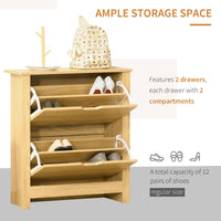 Shoe Storage Cabinet with 2 Flip Drawers and Adjustable Shelves for 8–12 Pairs of Shoes, Natural Wood