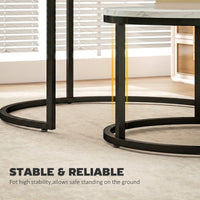 Modern Coffee Table Set of 2, Nesting Side Tables w/ Metal Base for Living Room Bedroom Office Marble White