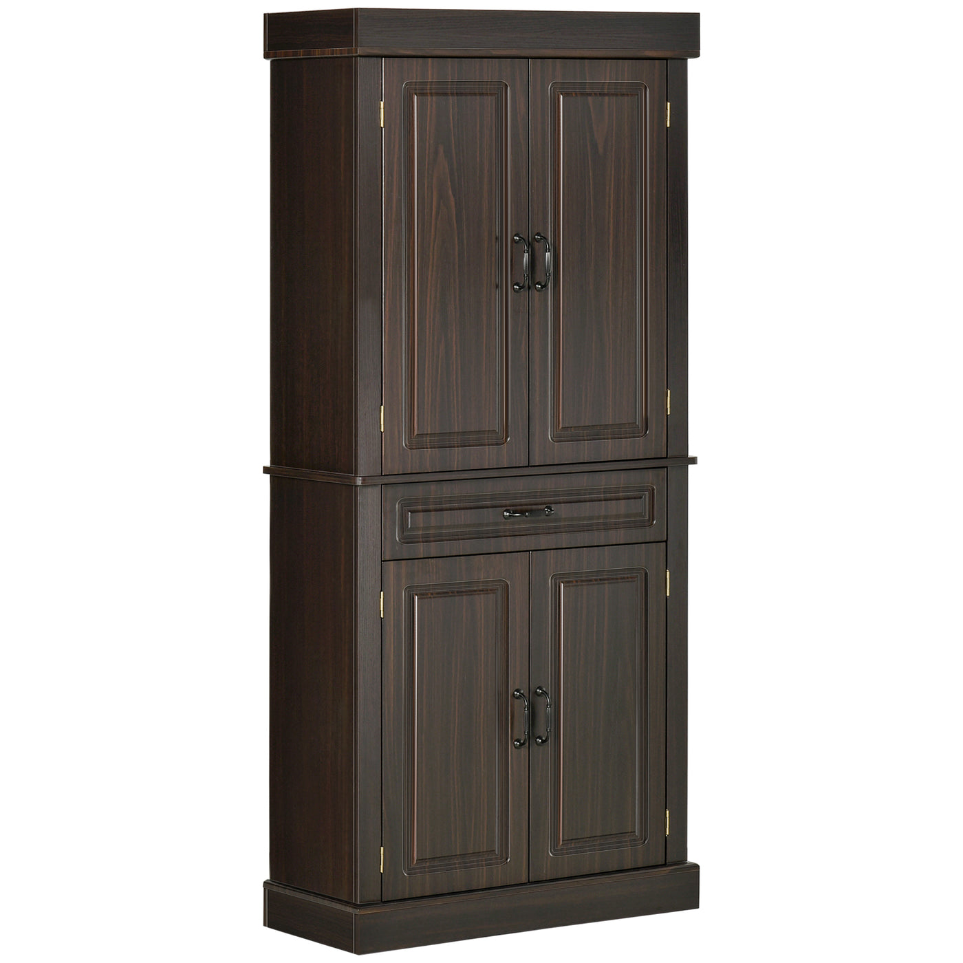 71" Freestanding Kitchen Pantry with 4 Doors and 2 Cabinets, Tall Storage Cabinet for Kitchen, Distressed Coffee