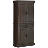 71" Freestanding Kitchen Pantry with 4 Doors and 2 Cabinets, Tall Storage Cabinet for Kitchen, Distressed Coffee
