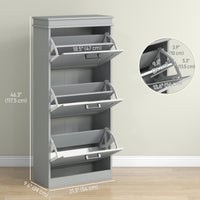 Slim Shoe Cabinet with 3 Flip Drawers and Adjustable Shelves, Narrow Shoe Cabinet for 15 Pairs of Shoes, Grey