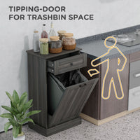 Kitchen Tilt Out Trash Bin Cabinet, Free Standing Recycling Cabinet, Trash Can Holder with Drawer, Charcoal Grey
