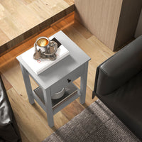 End Tables Set of 2, Side Tables with Drawer and Bottom Shelf, 2-tier Nightstand for Bedroom, Living Room, Grey