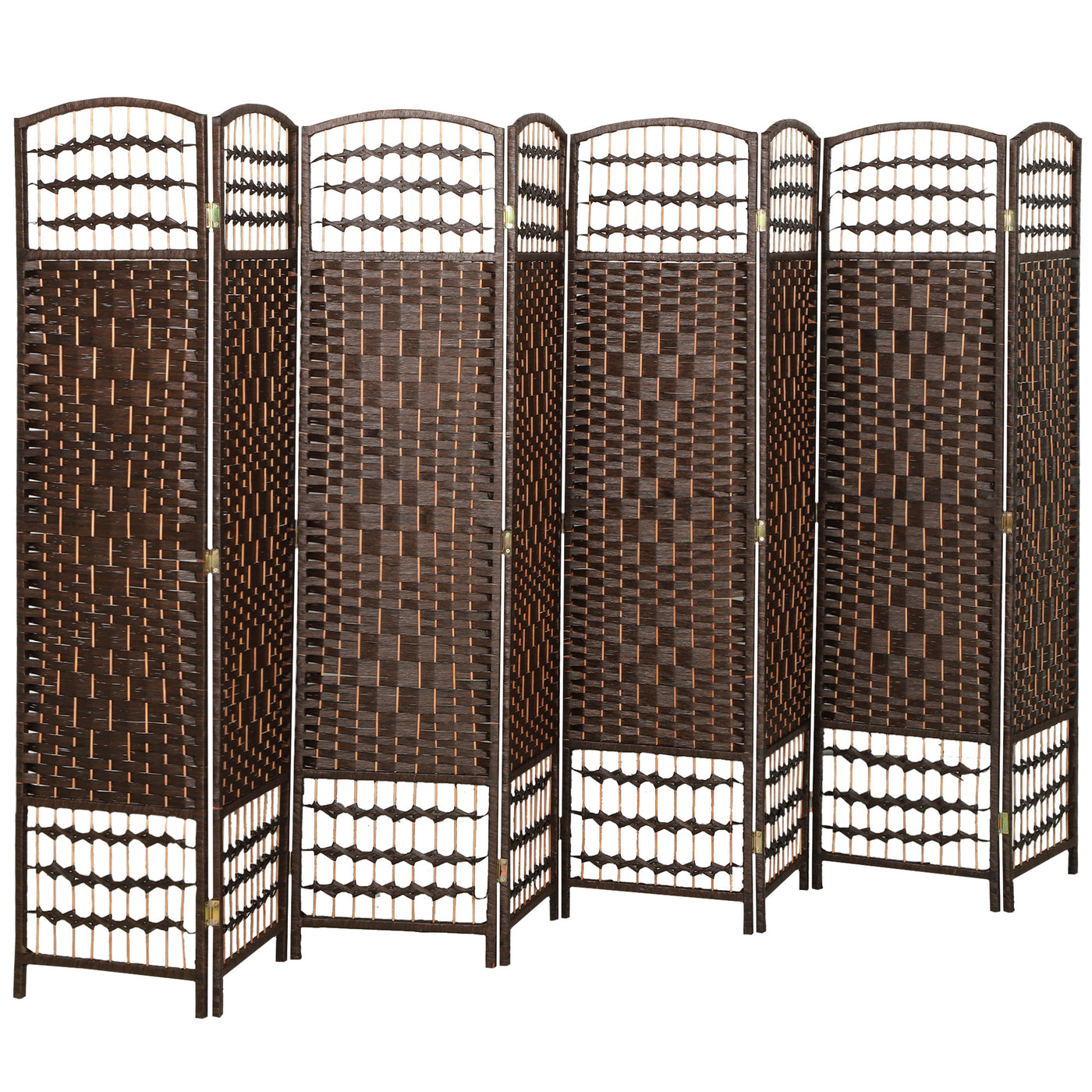 8 Panel Folding Room Divider, Portable Privacy Screen, Wave Fiber Room Partition for Home Office, Brown