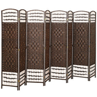 8 Panel Folding Room Divider, Portable Privacy Screen, Wave Fiber Room Partition for Home Office, Brown