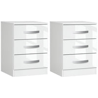 Modern Nightstand Set of 2, Bedside Tables with 3 High Gloss Drawers for Bedroom, White