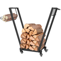 31 Inch Firewood Rack Outdoor, Heavy Duty Log Rack with Swivel Casters, Indoor Fire Wood Holders for Fireplace, Black