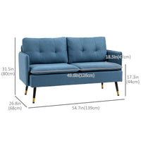 55" Loveseat Sofa, Linen Love Seat w/ S spring, Steel Legs and Button Tufting, Small Couch for Living Room, Dark Blue