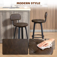 Bar Stools Set of 2, Upholstered Breakfast Bar Chairs with Footrest and Backrest for Kitchen Counter, Brown