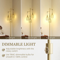 Industrial Floor Lamp with 3 Hanging Wire Lampshades, Dimmable Standing Lamp for Living Room, Gold