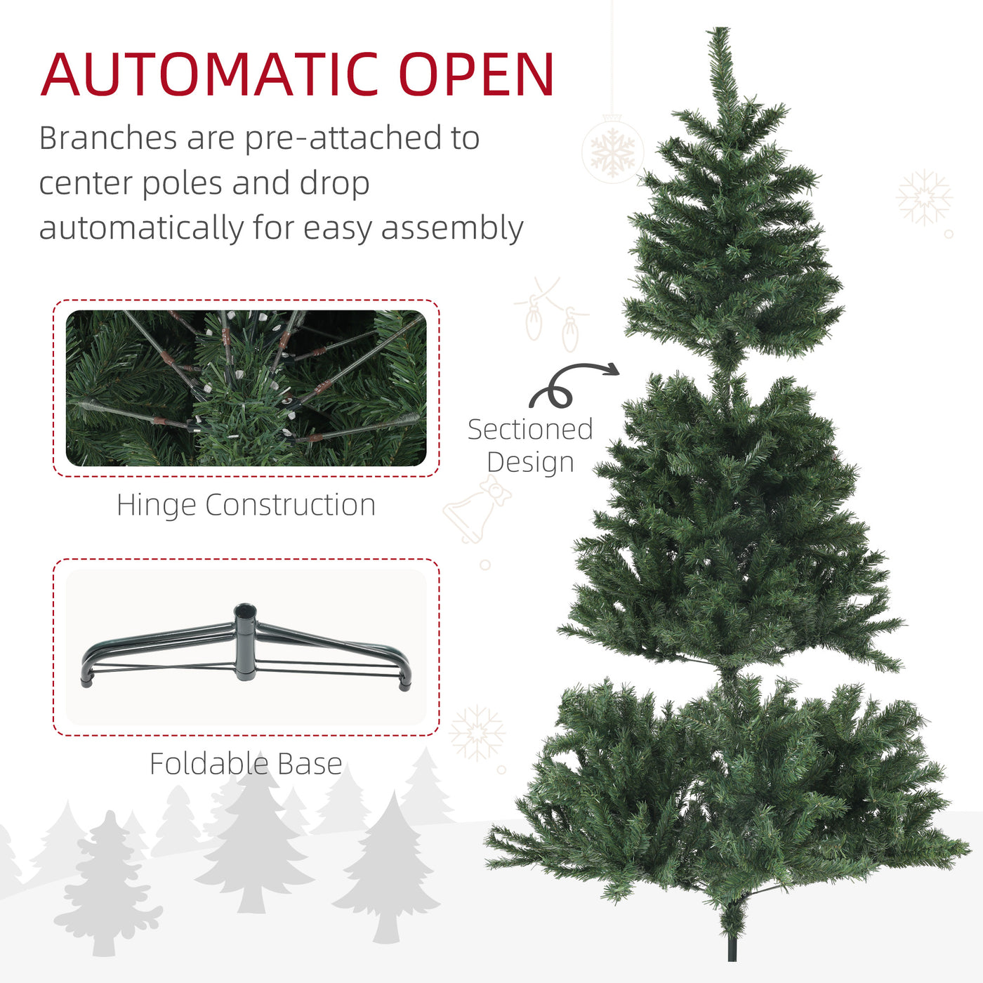 7.5ft Artificial Christmas Trees with Auto Open and Steel Base, Green
