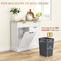 10 Gallon Hidden Garbage Bin Cabinet, Tilt Out Trash Cabinet w/ 2 Drawers, Freestanding Kitchen Island, White