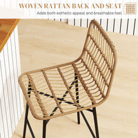 Rattan Counter Height Bar Stools Set of 2, 26" Counter Stools with Back, Modern Bar Chairs for Kitchen Island, Brown