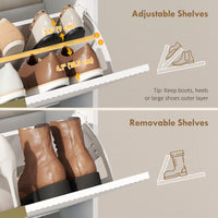Shoe Cabinet with 2 Flip Drawers Narrow Shoe Storage Cabinet with Top Shelf for Entryway Hallway White