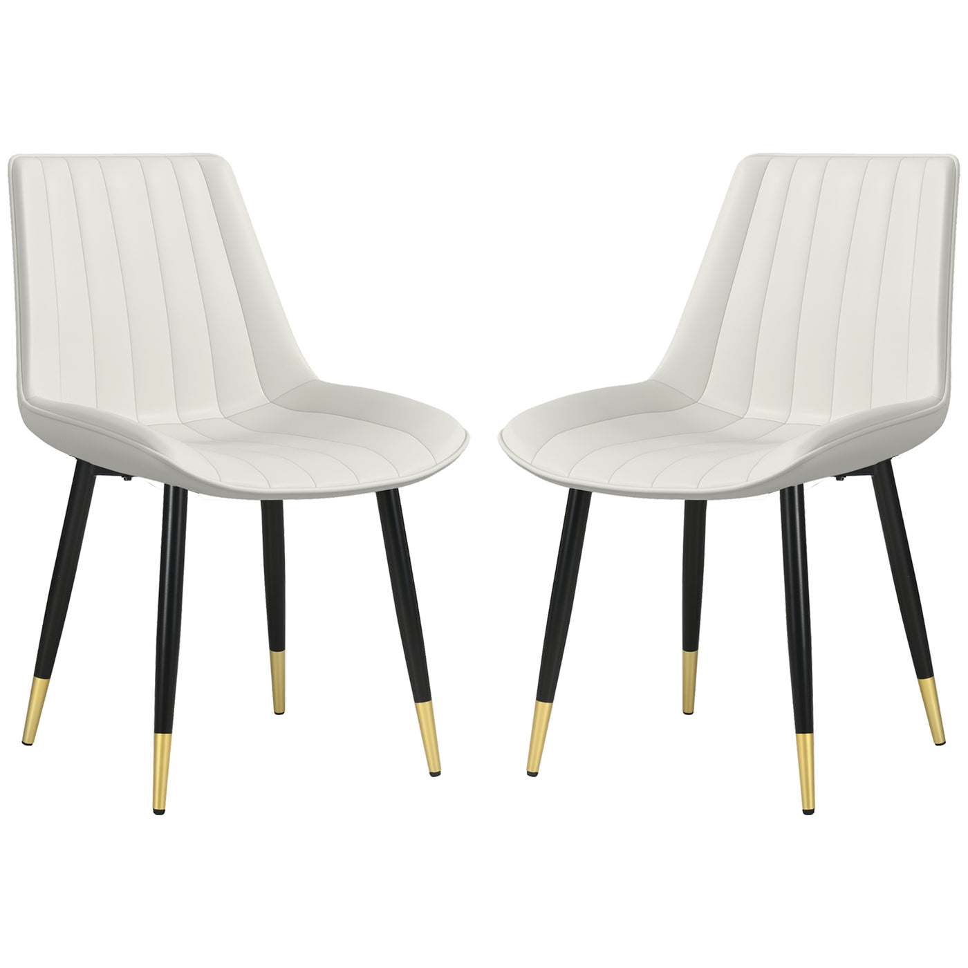 Dining Chairs Set of 2, Modern Kitchen Chair with PU Leather Upholstery and Steel Legs for Living Room, Bedroom, Cream