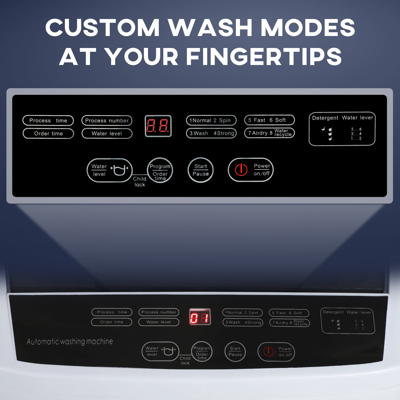 Compact Washer, Portable Washing Machine, Full Automatic Washer with 8 Programs and 6 Water Levels, White