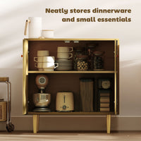 Sideboard with Adjustable Shelf, Buffet Cabinet with 2 Doors and Gold Steel Legs for Dining Room, Oak