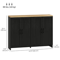 Modern Sideboard Buffet Cabinet, Modern Kitchen Storage Cabinet with 4 Doors Adjustable Shelves, for Dining Room, Black