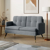 55" Loveseat Sofa, Corduroy Love Seat w/ S spring, Steel Legs and Button Tufting, Small Couch for Living Room, Dark Grey