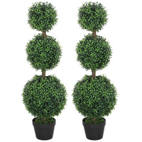 2 Pack 40" Artificial Trees, Boxwood Topiary Ball Trees with Pot for Indoor, Outdoor, Home Office, Living Room, Green