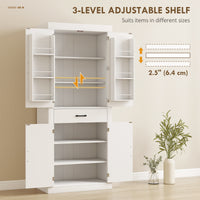 72" Kitchen Pantry Cabinet, Farmhouse Kitchen Storage Cabinet with 4 Barn Doors, 6 Door Shelves, Drawer, White